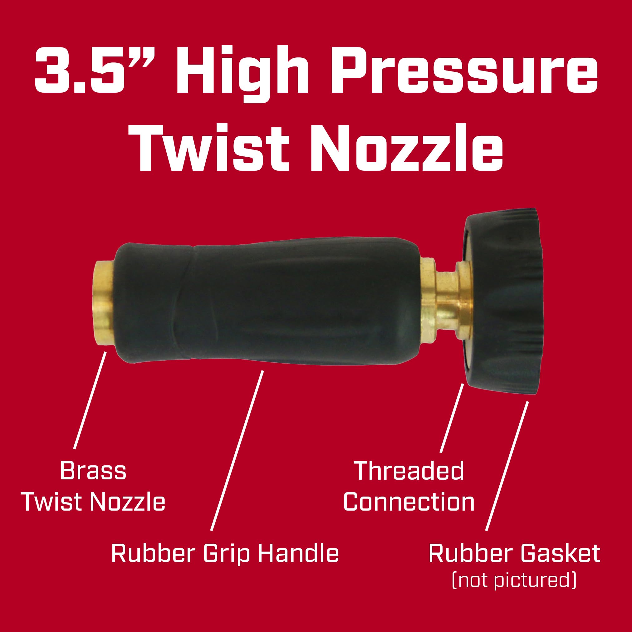 CHAPIN Brass Twist Hose Nozzle in packaging showcasing features