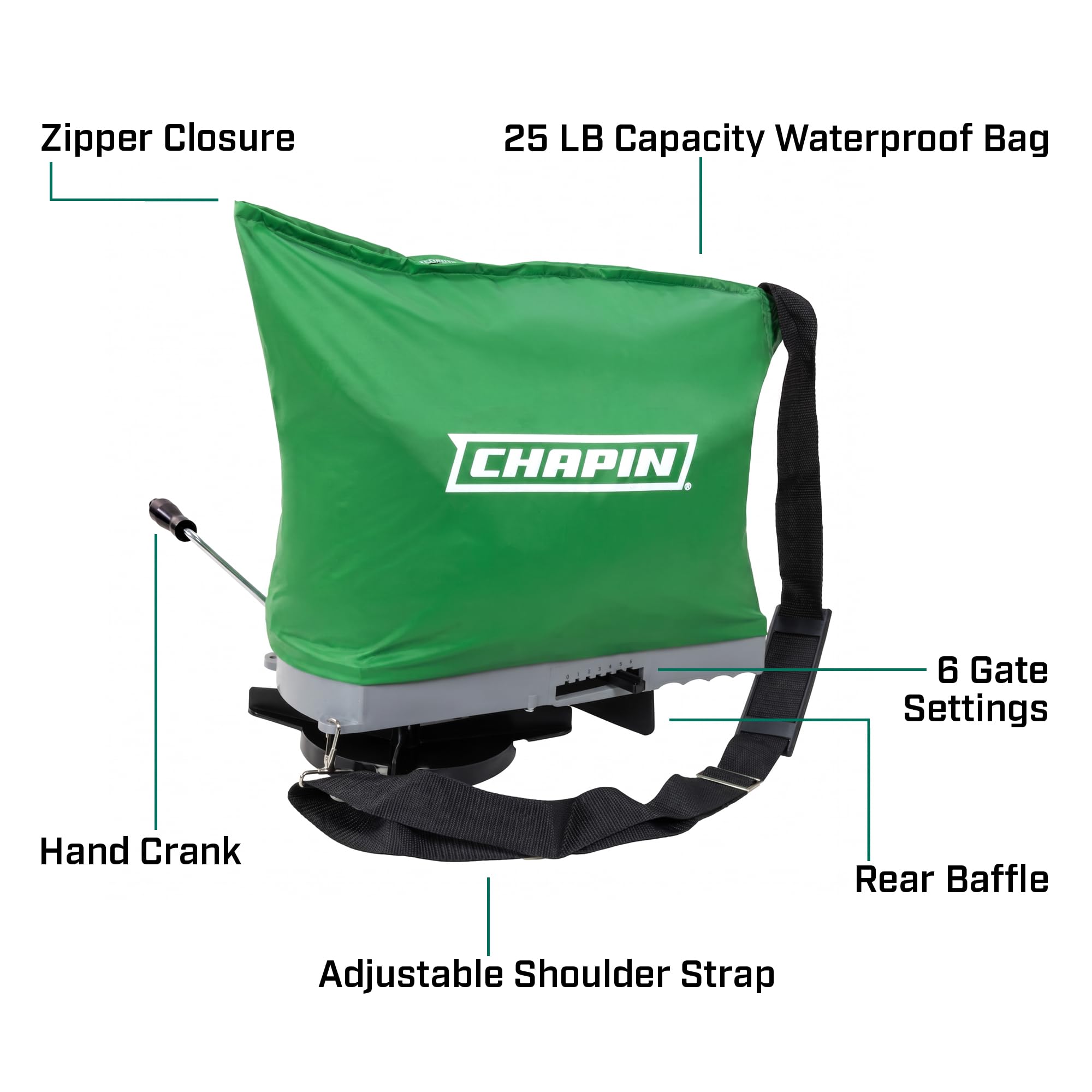CHAPIN TurfPro handheld bag spreader green model rear view
