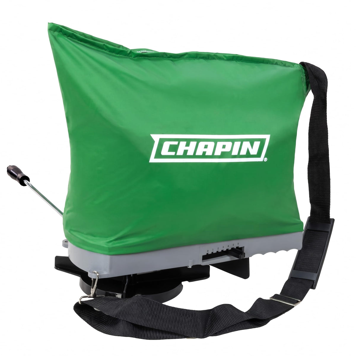CHAPIN TurfPro handheld bag spreader green model side view