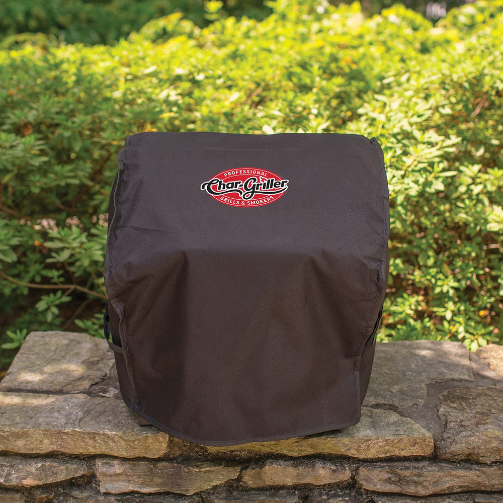 Char-Griller grill cover showing heavy duty polyester material