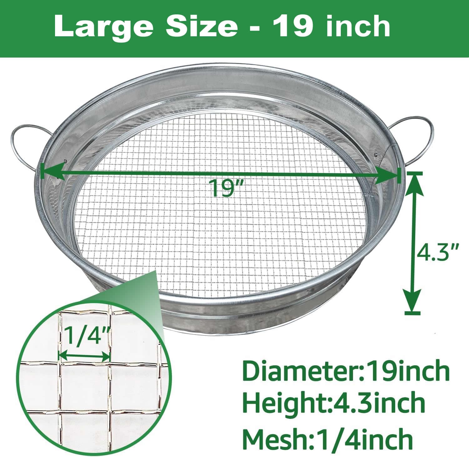 CHARMDECOR Soil Sifter showing the 1/4 inch mesh