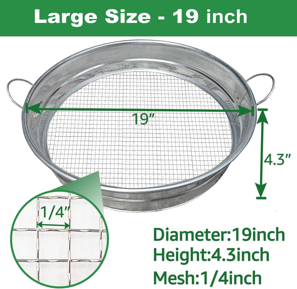 CHARMDECOR Soil Sifter showing the 1/4 inch mesh