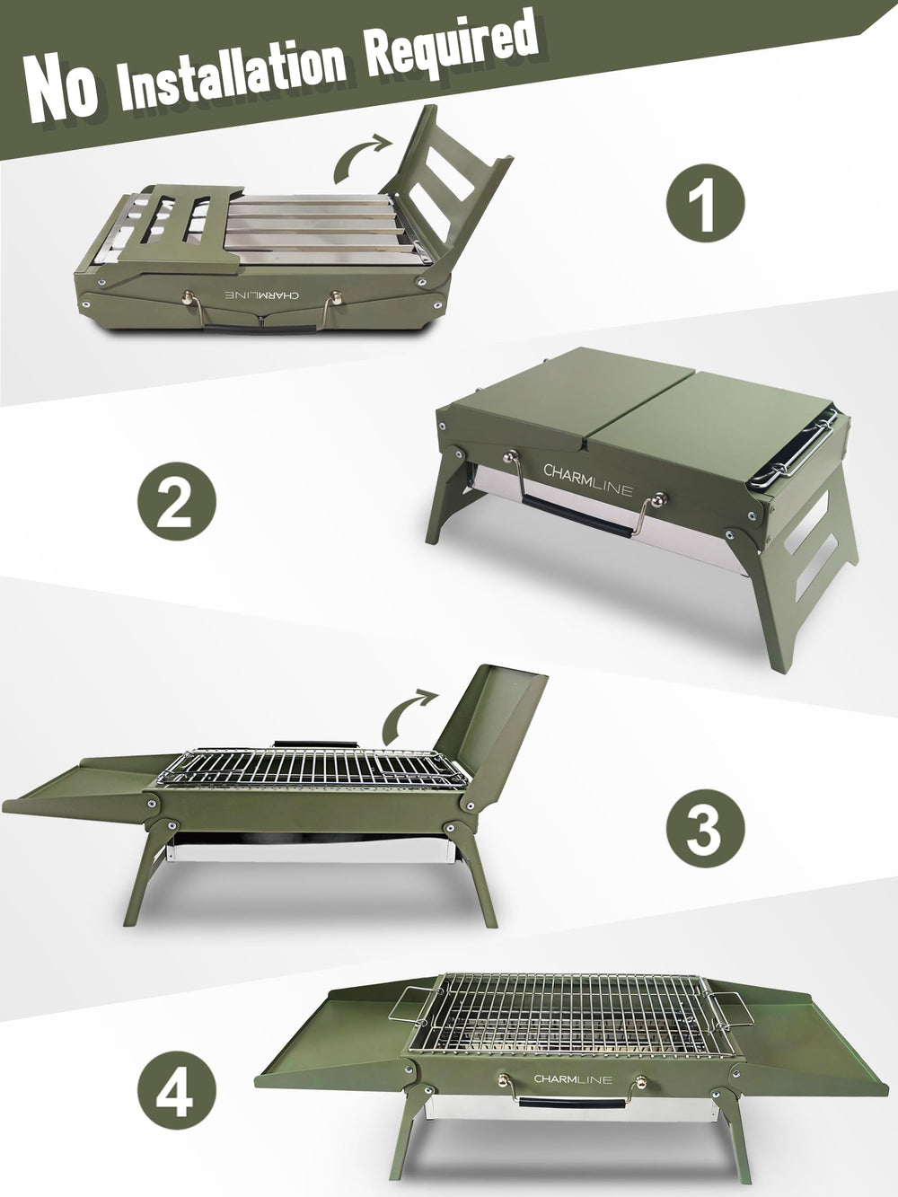 Charmline BBQ Grill with sauces area when unfolded