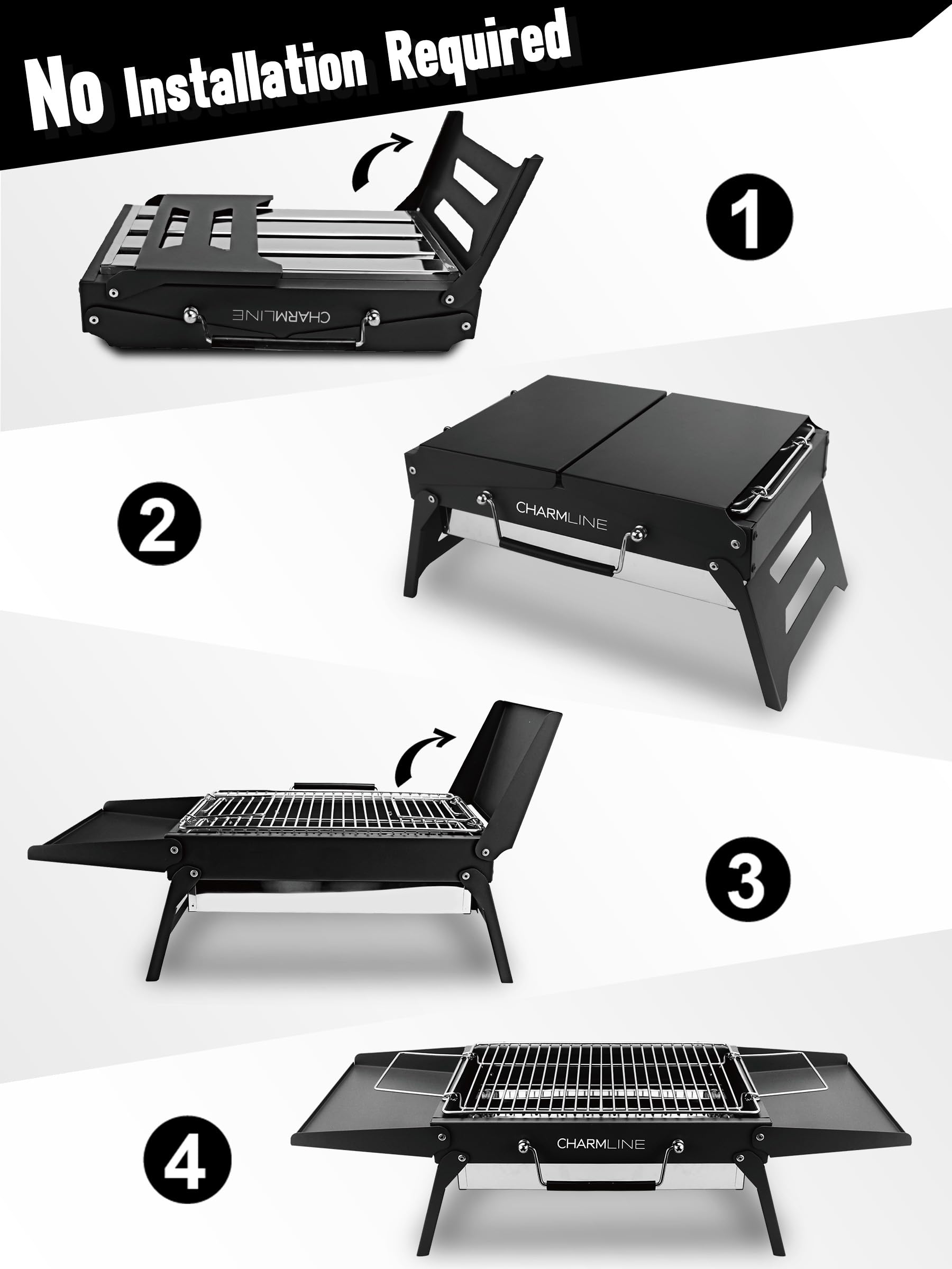 Charmline Portable Charcoal Grill folded dimensions 34x23x7cm