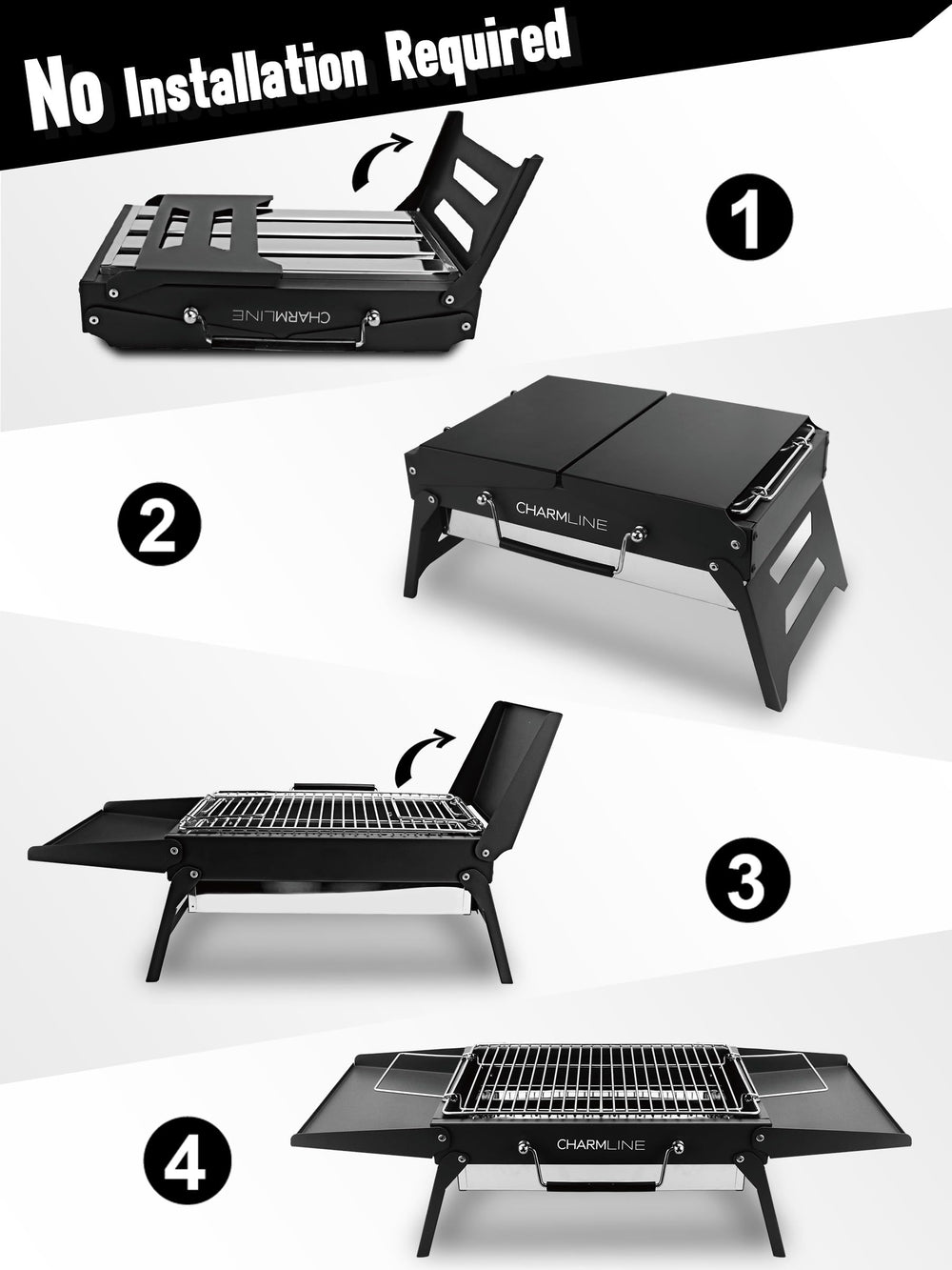 Charmline Portable Charcoal Grill folded dimensions 34x23x7cm