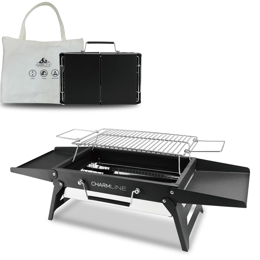 Charmline Portable Charcoal Grill front view, black color