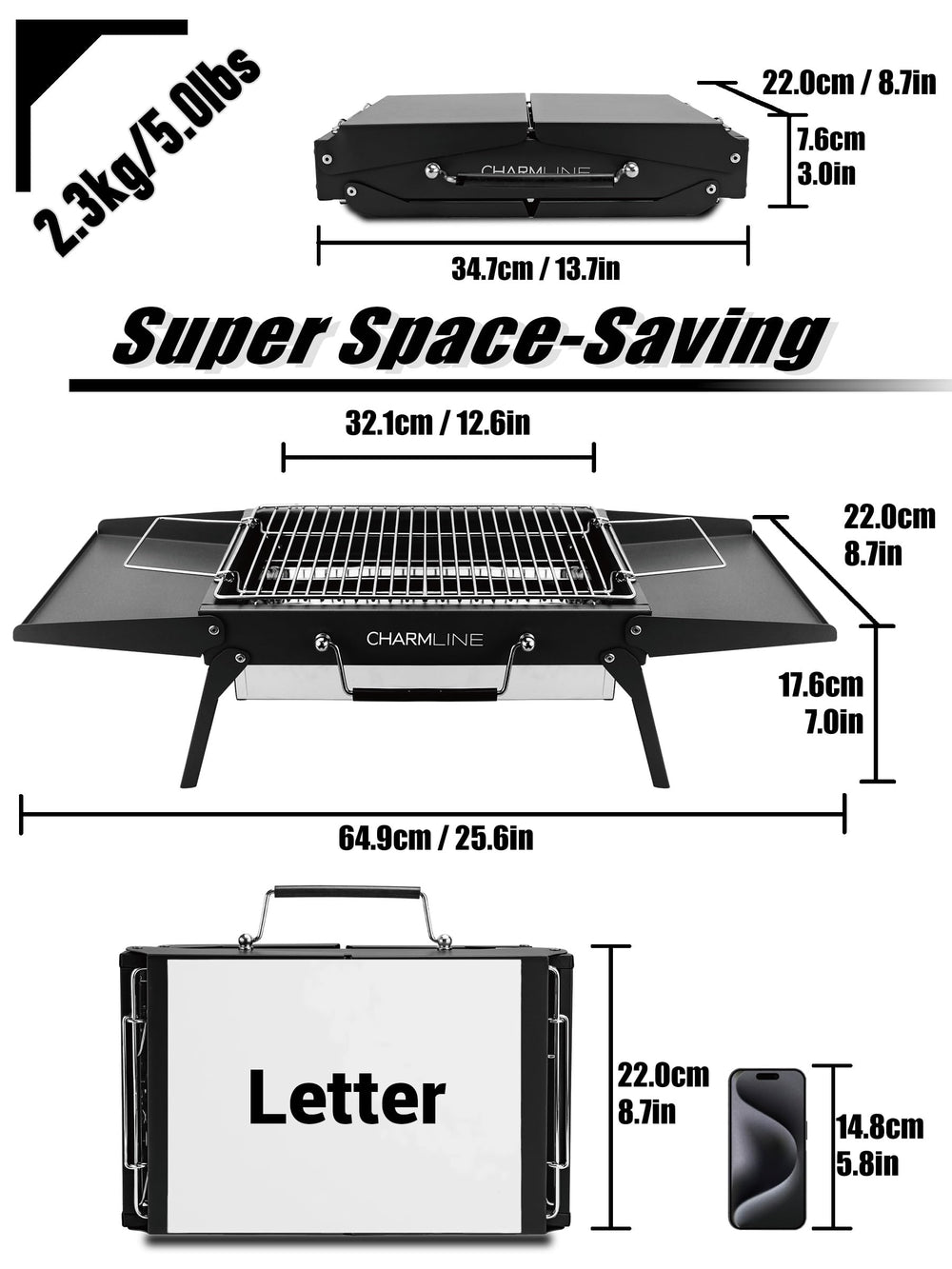 Charmline Portable Charcoal Grill on a picnic table
