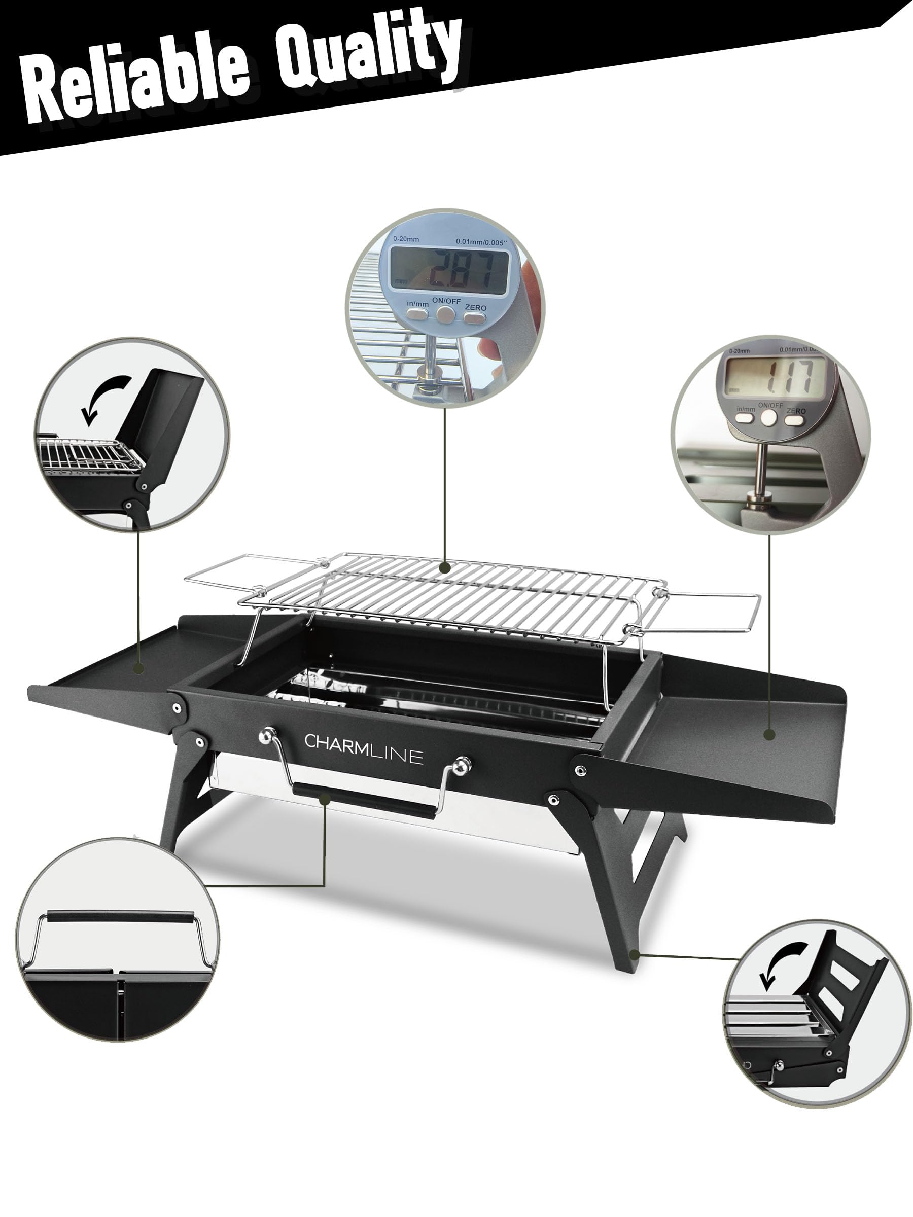 Charmline Portable Charcoal Grill with charcoal tray lifted