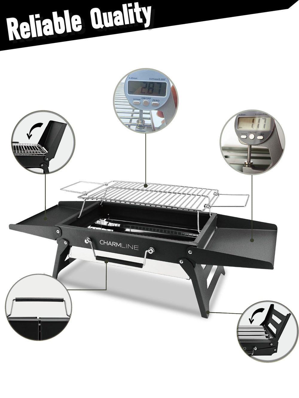 Charmline Portable Charcoal Grill with charcoal tray lifted