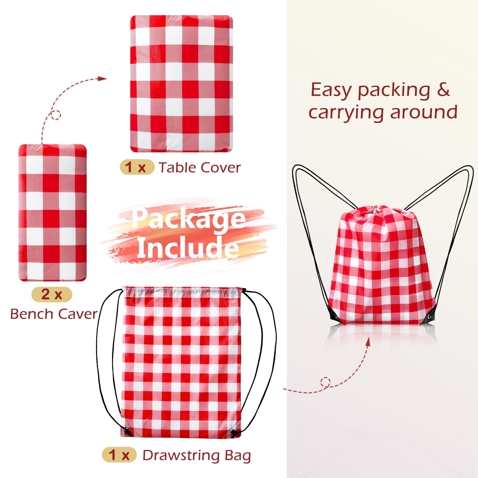 Checkered design of Nimalpal Picnic Table Cover on a table