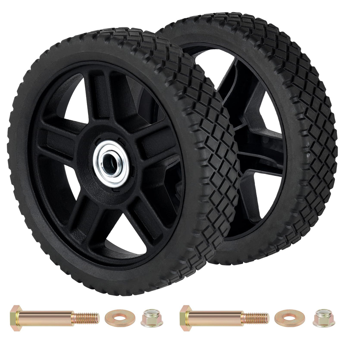 CheeMuii 2PCS 7-inch lawn mower wheels kit, black