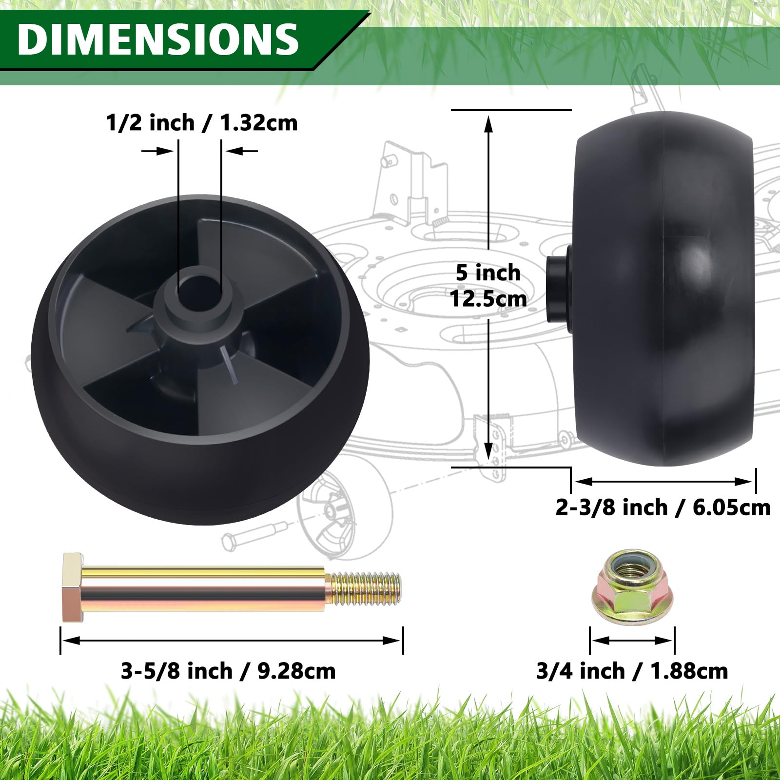 CheeMuii 5 inch lawn mower wheels displayed from the side