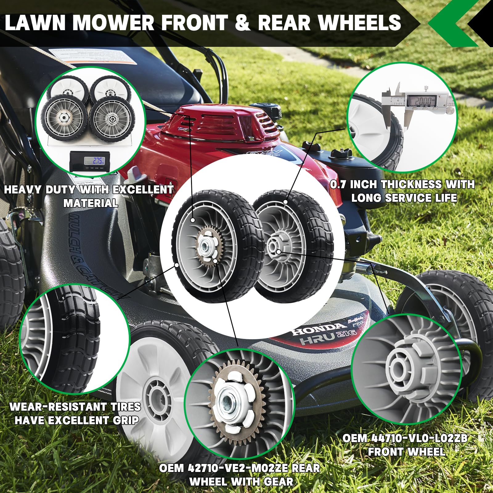 CheeMuii 8 Inch Lawn Mower Rear Wheel Gray