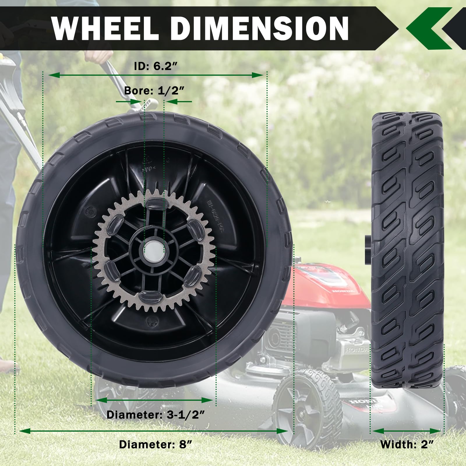 CheeMuii 8 inch lawn mower rear wheels top view