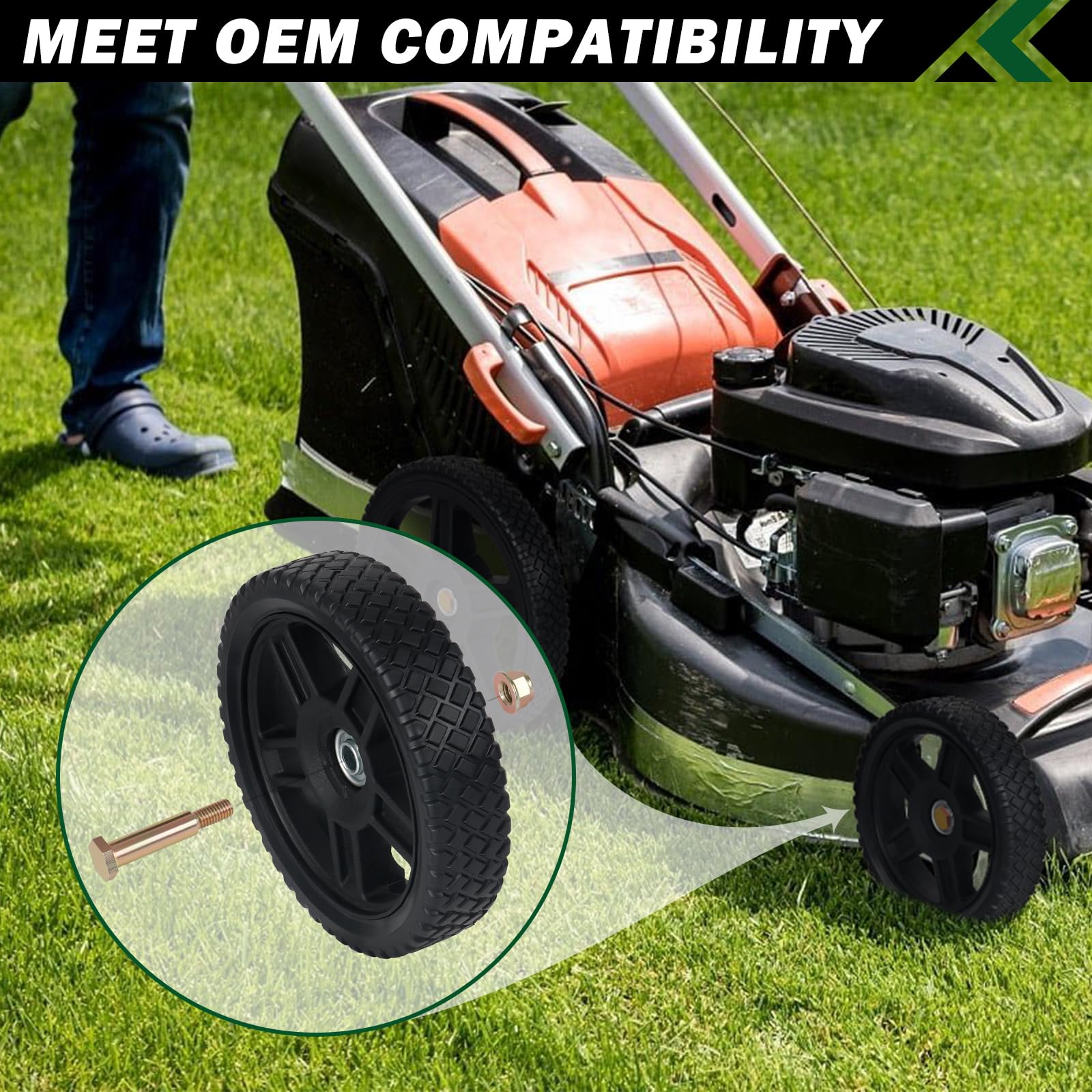 CheeMuii 8-inch wheel next to standard lawn mower