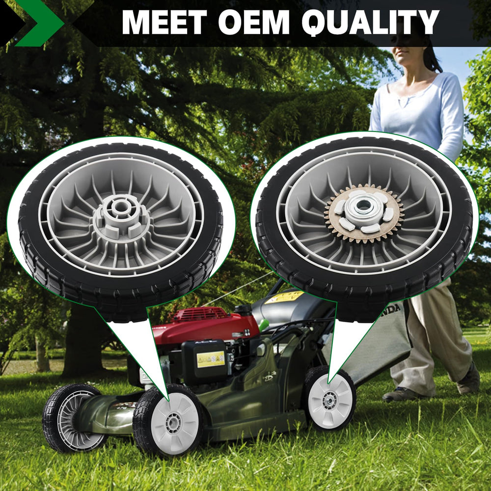 CheeMuii lawn mower wheels displayed on grass