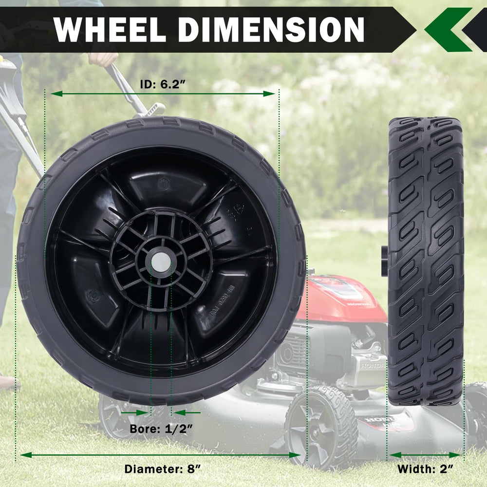 CheeMuii lawn mower wheels pack, two front wheels in packaging
