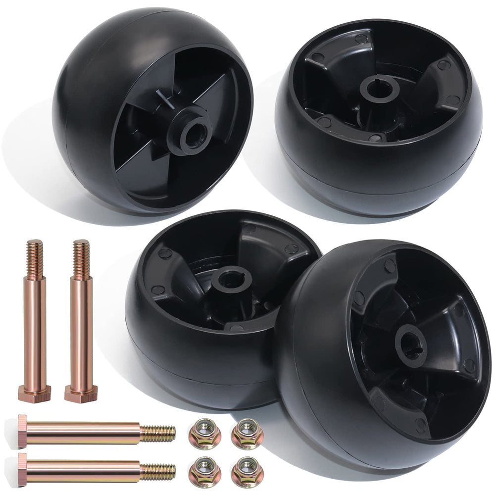 CheeMuii mower deck wheels in black color on a lawn mower