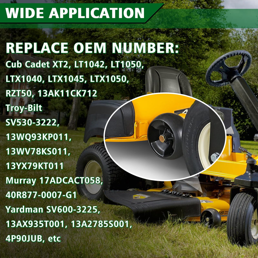 CheeMuii mower deck wheels showing the smooth tread design