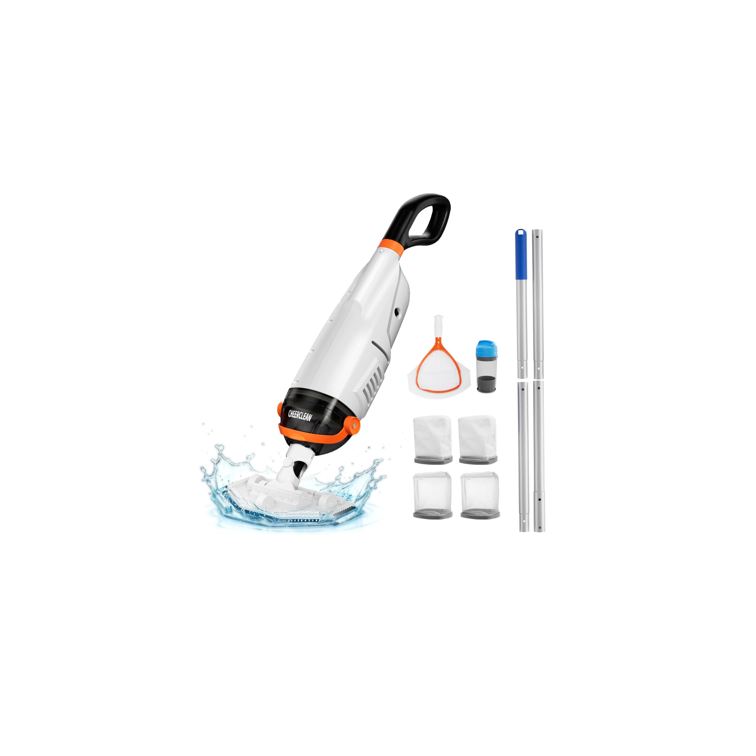 Cheerclean Cordless Handheld Pool Vacuum front view in orange