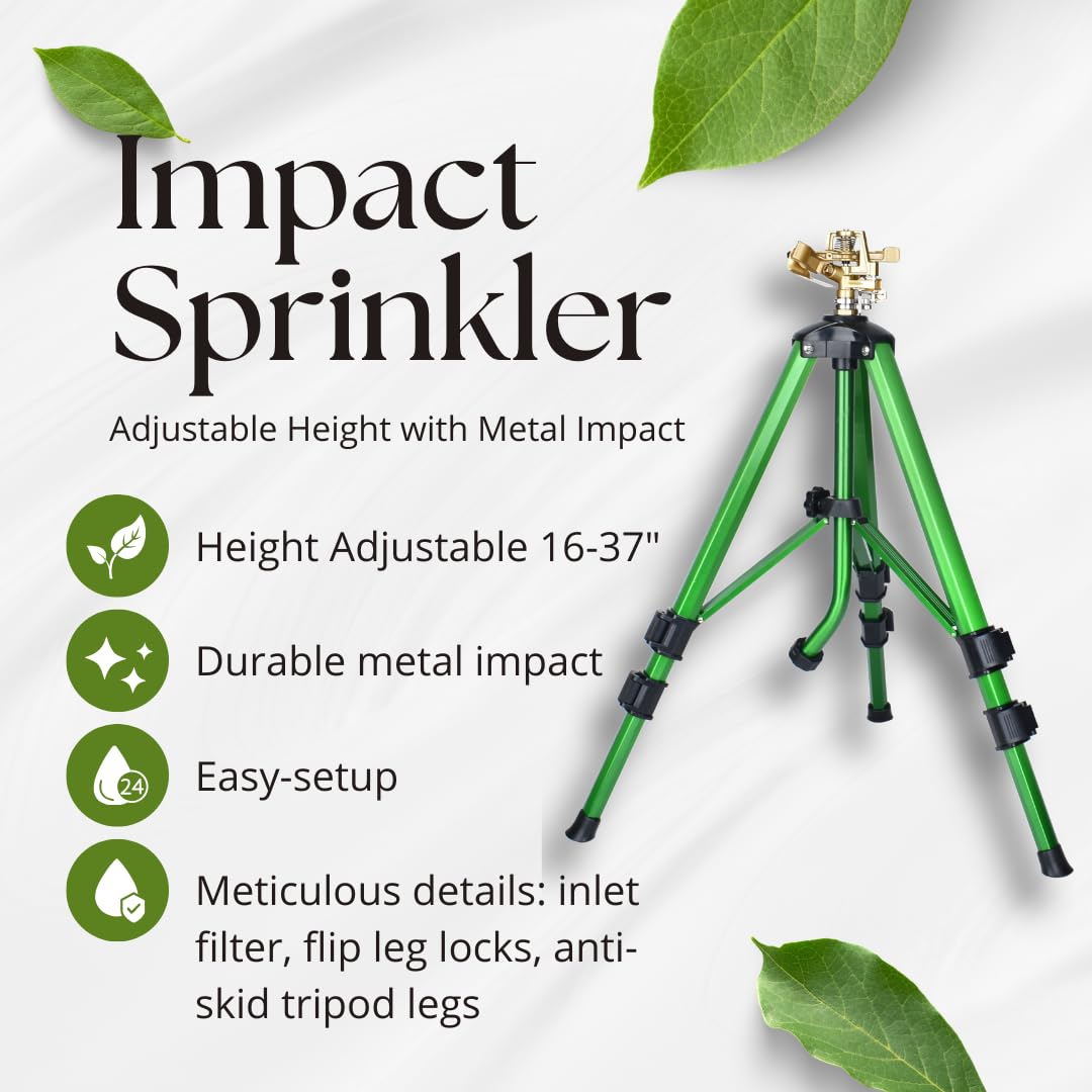Cheerwater tripod sprinkler set up on grass for watering
