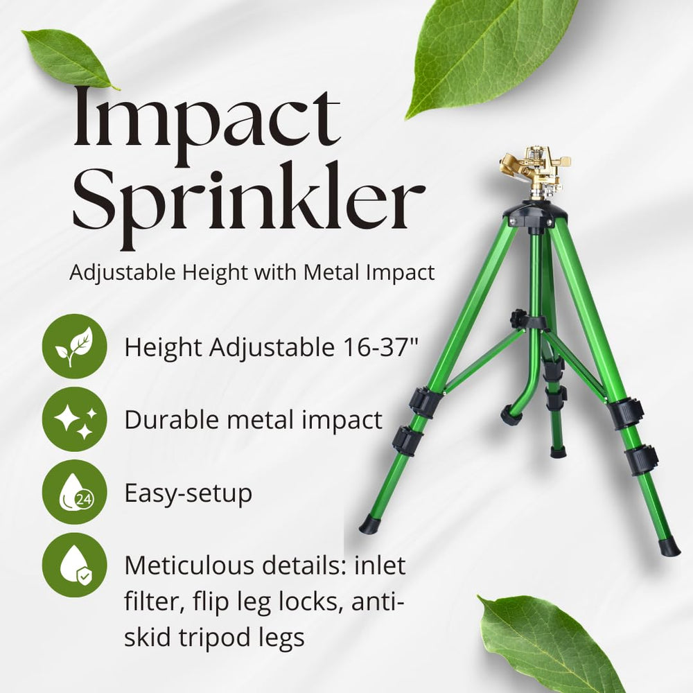 Cheerwater tripod sprinkler set up on grass for watering