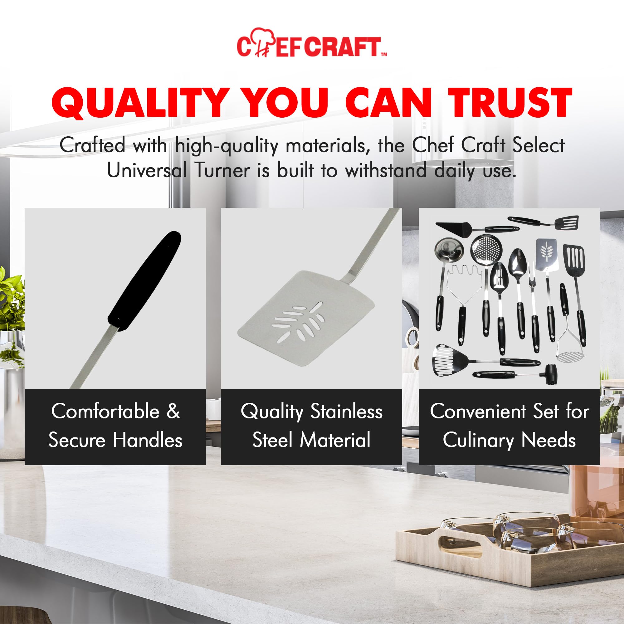 Chef Craft turner with black plastic handle