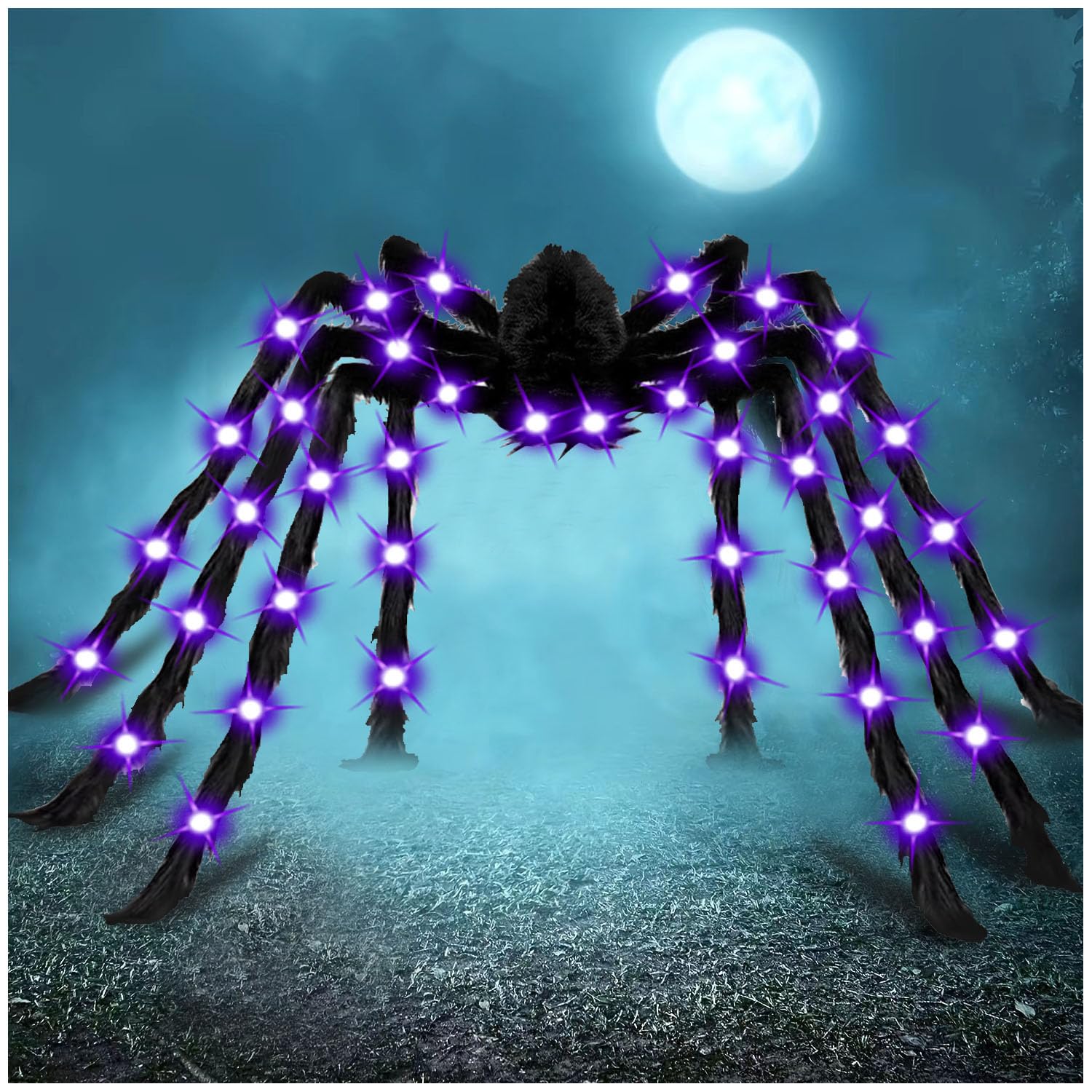 Cherislpy Jumbo Halloween Light Up Spider front view with multicolour detailing