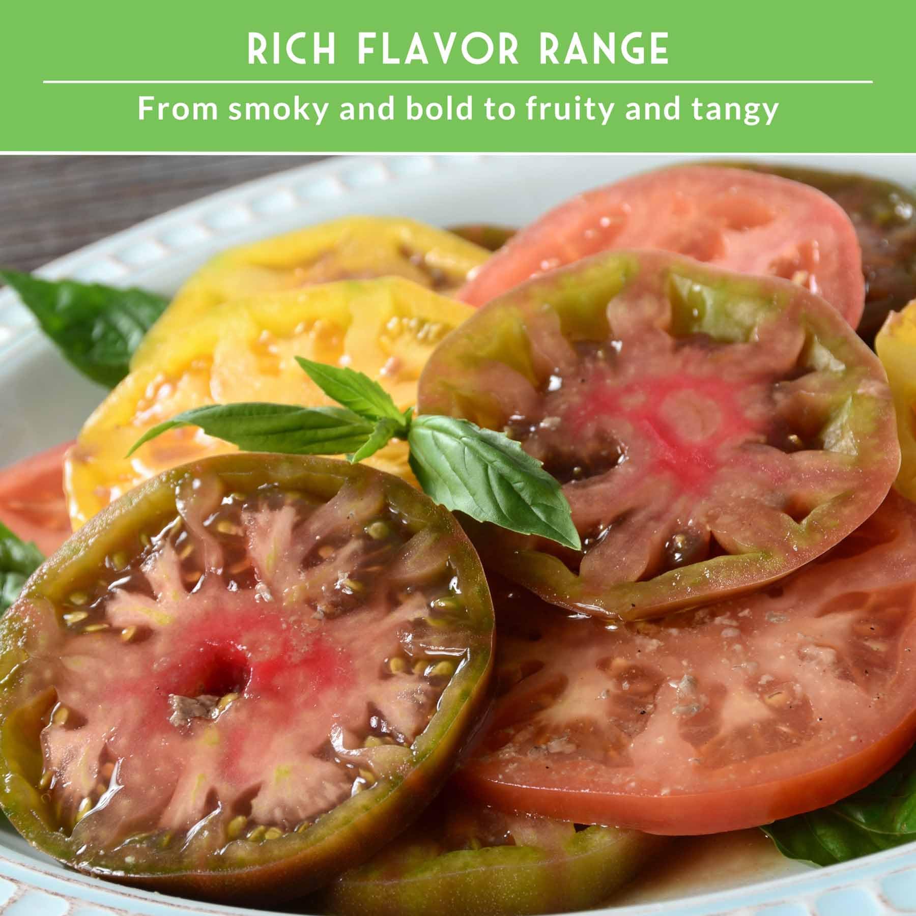 Cherokee Purple heirloom tomato seeds in a garden setting
