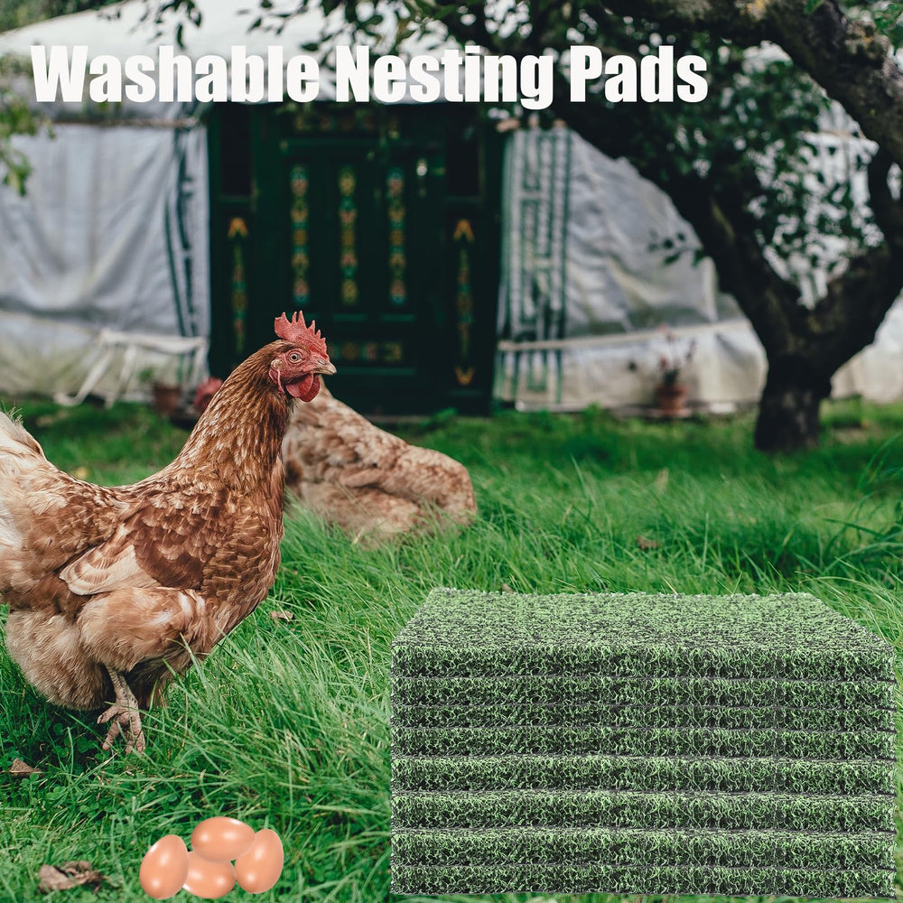 Chewoof nesting pads arranged in a chicken coop