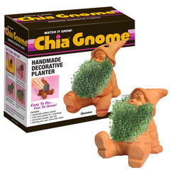 Chia Classic Gnome Planter front view with chia seeds