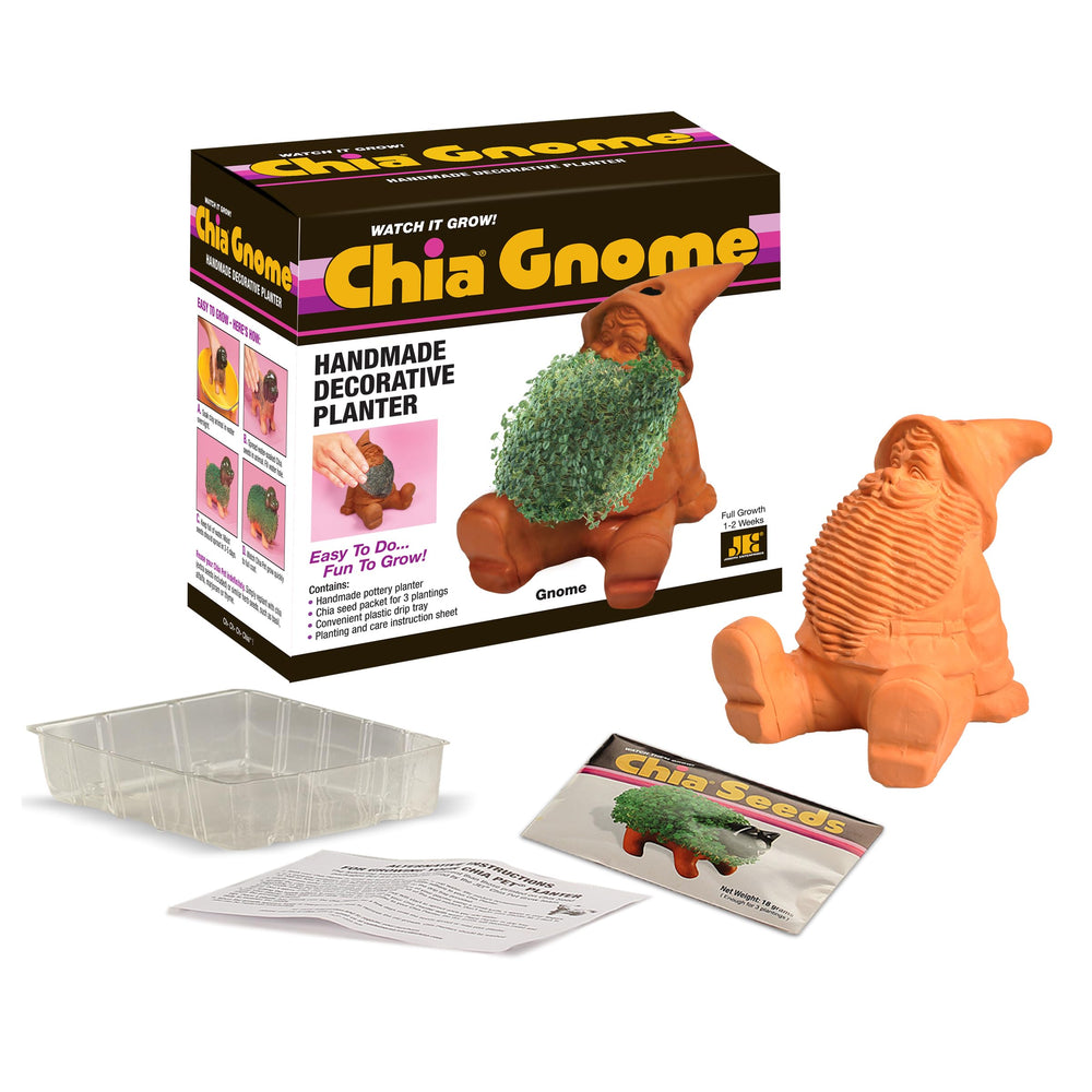 Chia Classic Gnome Planter with chia seeds packets