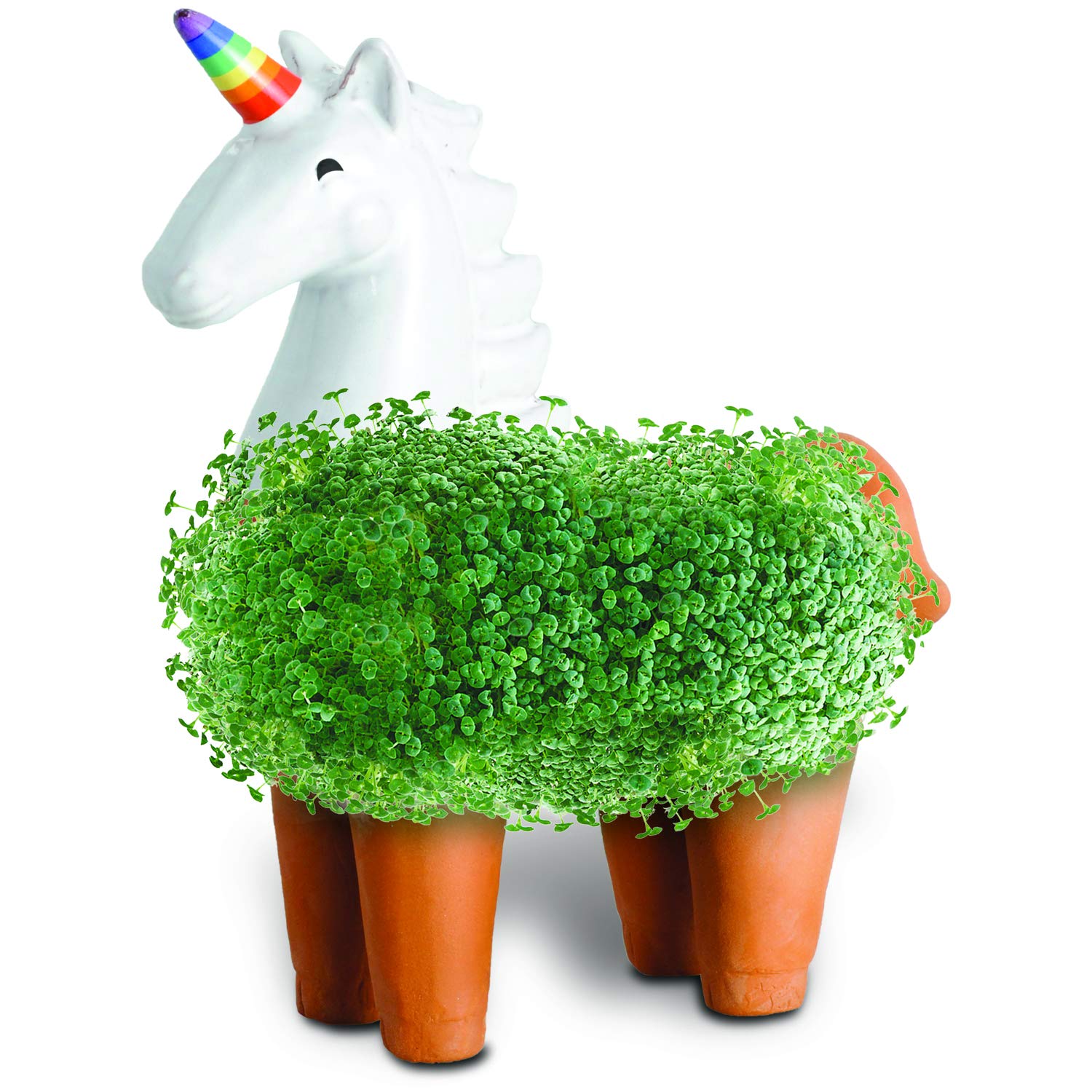 Chia Classic Unicorn Planter with green chia growth