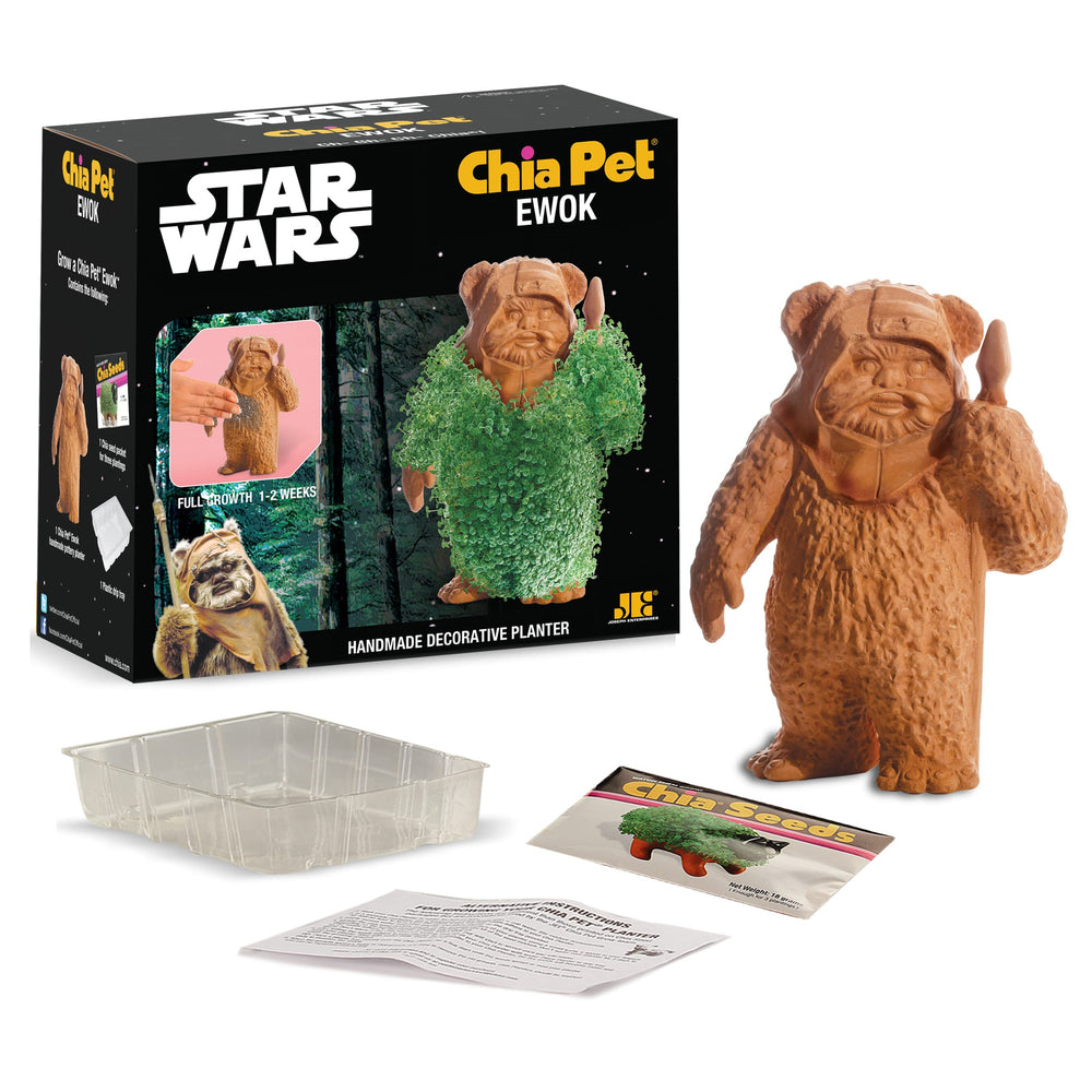 Chia Ewok Planter with chia seeds and drip tray