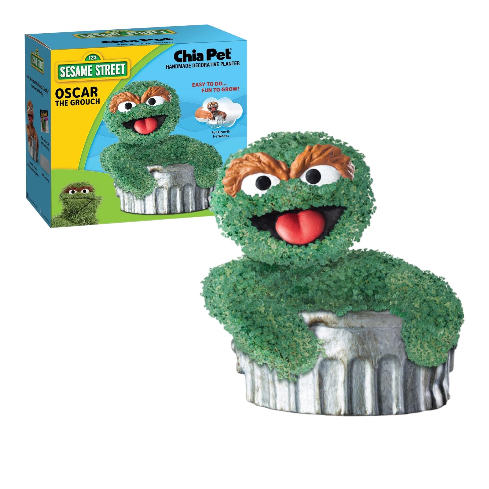 Chia Oscar the Grouch planter with growing Chia seeds
