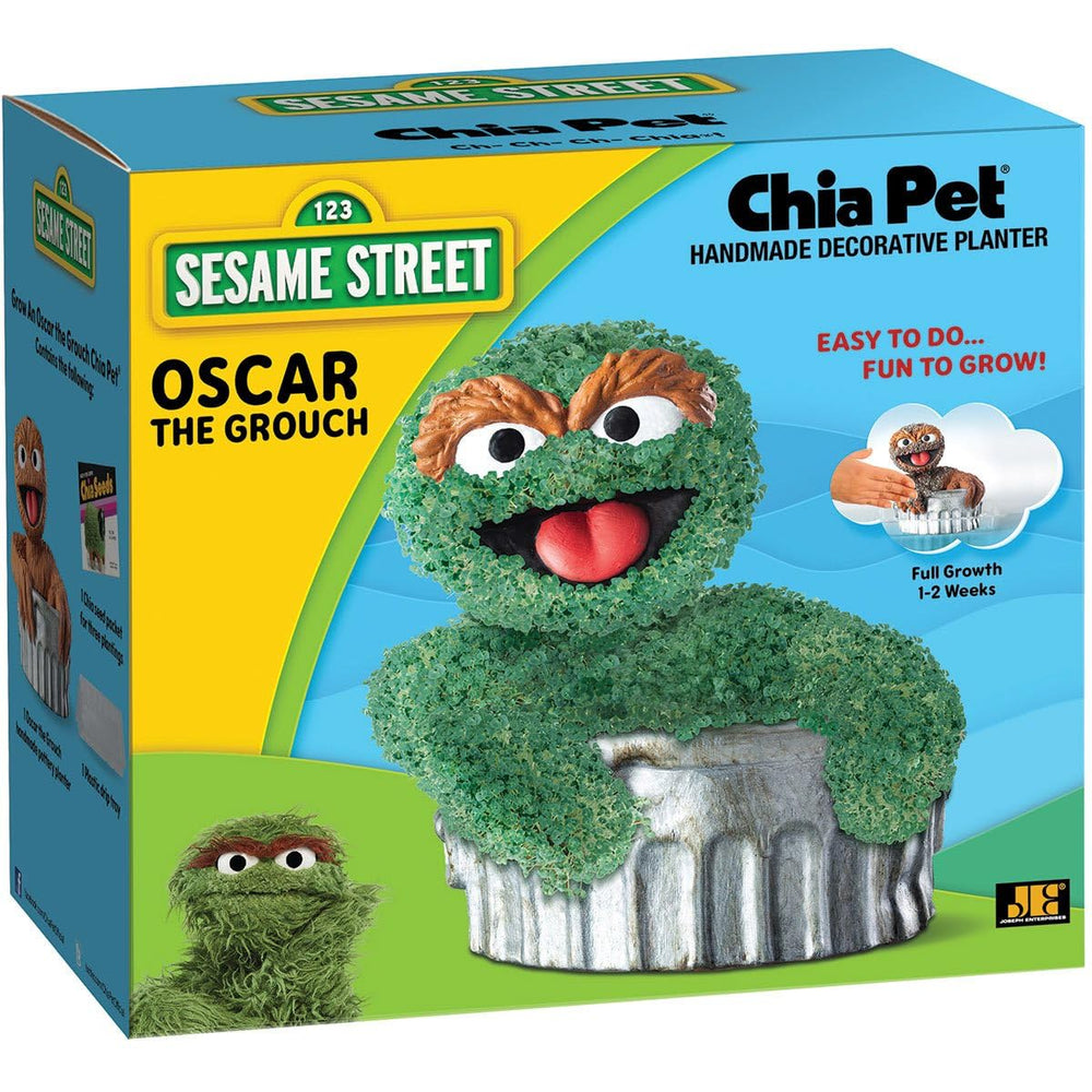 Chia Oscar the Grouch planter with seeds and drip tray