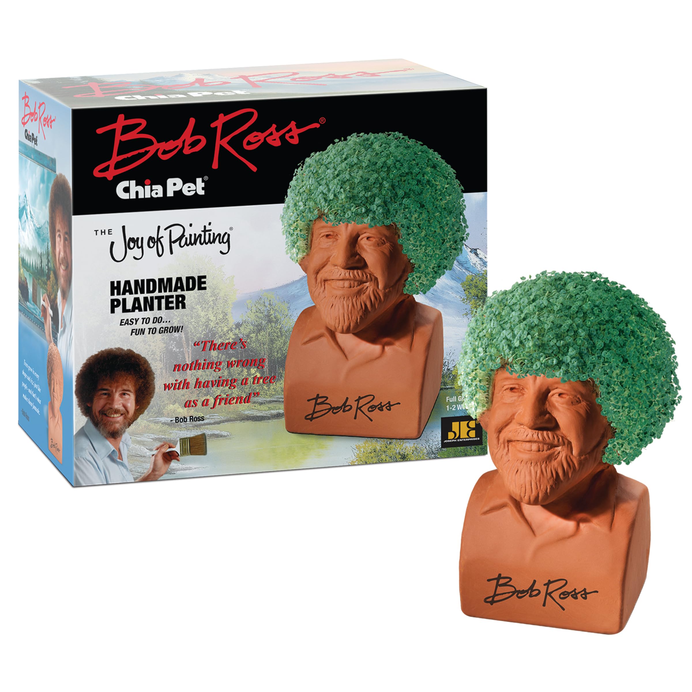 Chia Pet Bob Ross ceramic planter with chia seeds