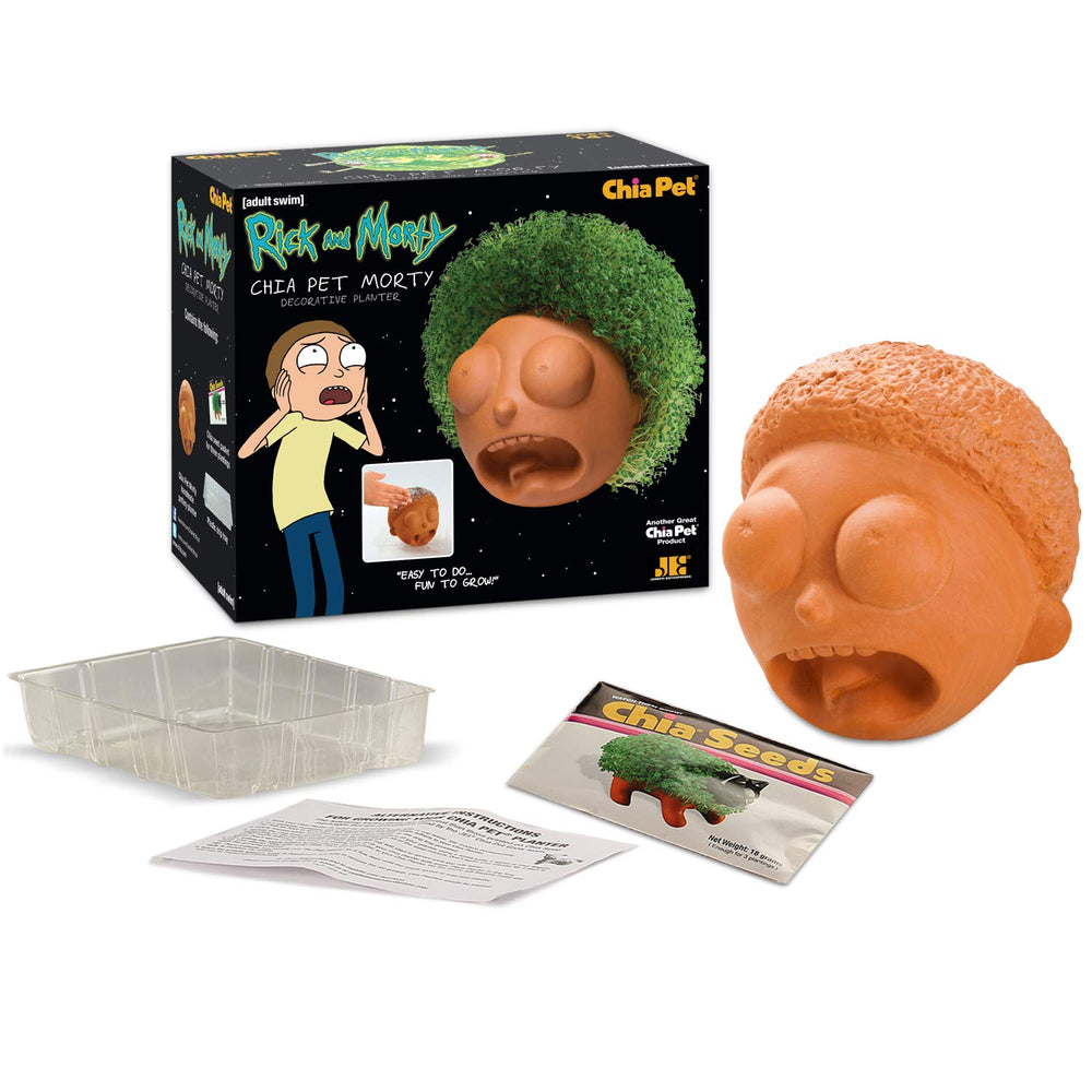 Chia Pet Morty planter showing the drip tray