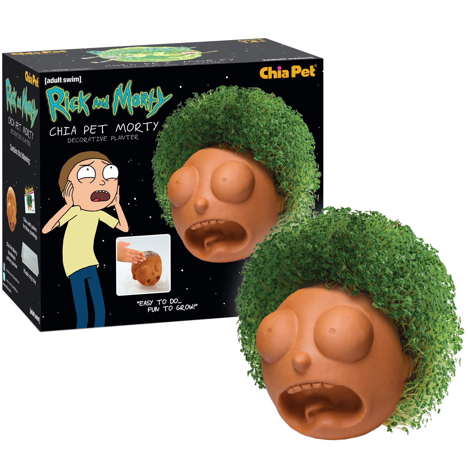Chia Pet Morty terracotta planter with chia seeds