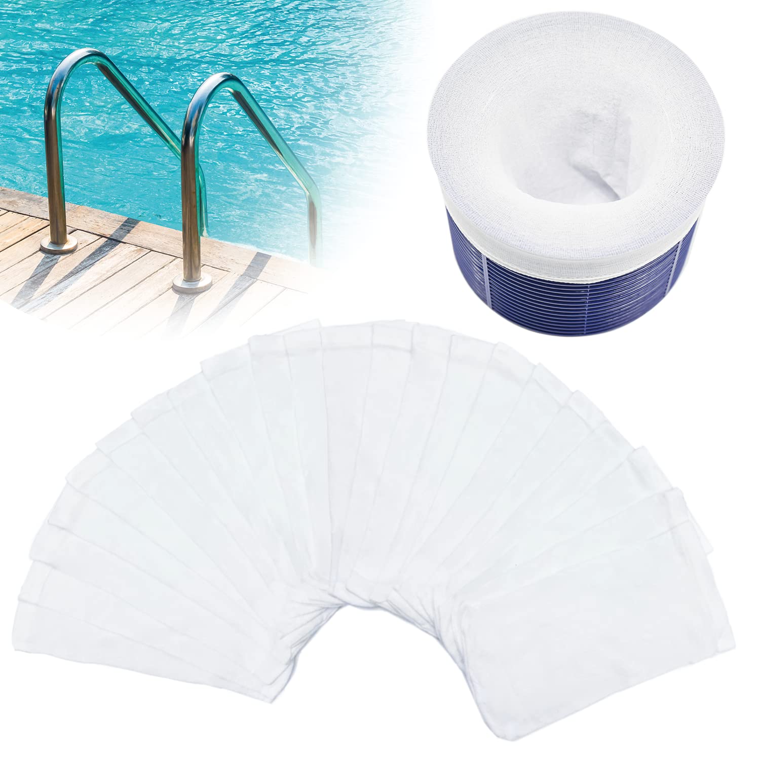 chicarry 100 Pack Pool Skimmer Socks in packaging