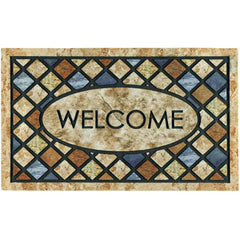 CHICHIC Blue Welcome Door Mat front view, 17x30 inches