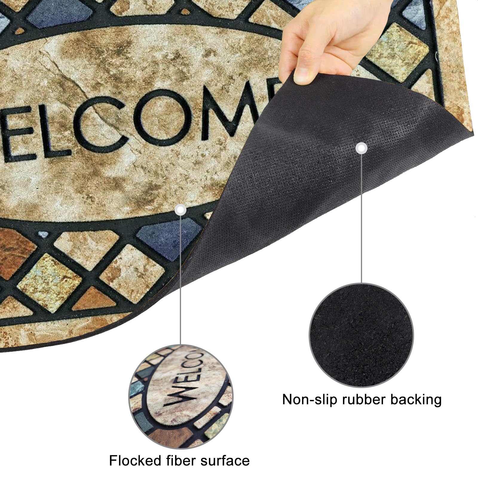 CHICHIC Blue Welcome Door Mat with dirt trapped in grooves