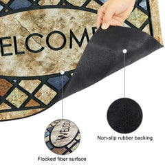 CHICHIC Blue Welcome Door Mat with dirt trapped in grooves