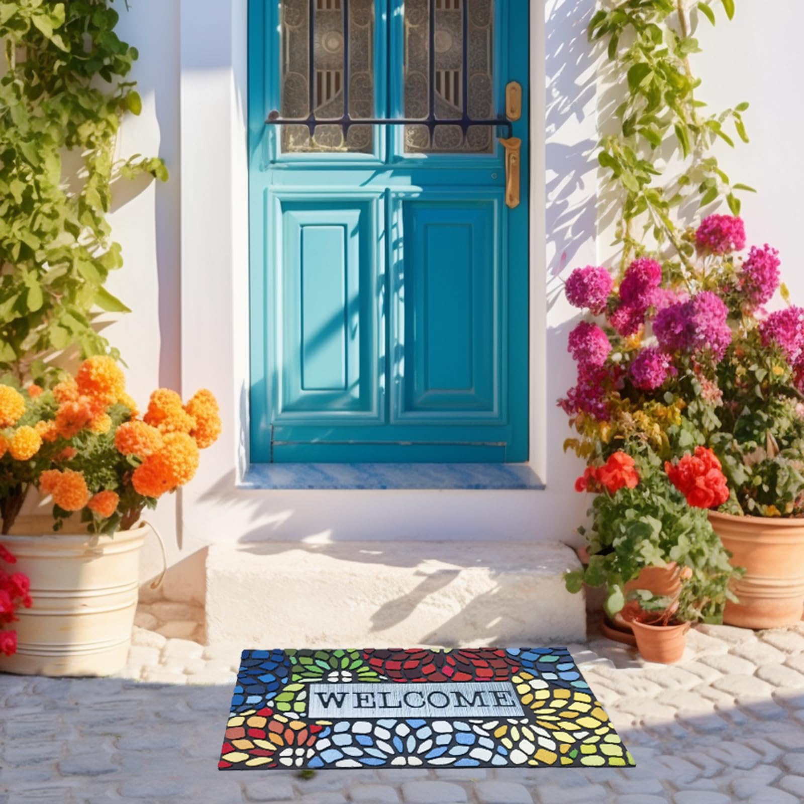 CHICHIC Colorful Welcome Mat on patio