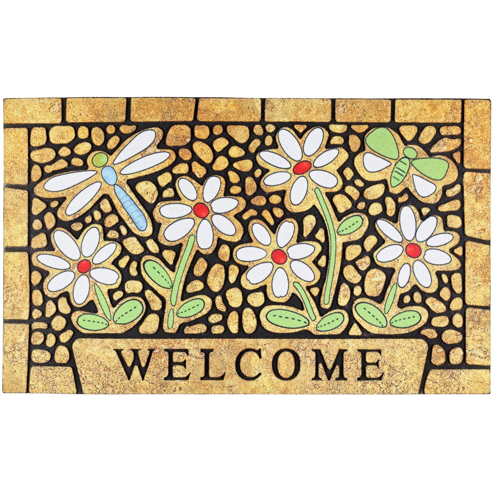 CHICHIC Welcome Door Mat 17x30 inch front view with dragonfly design