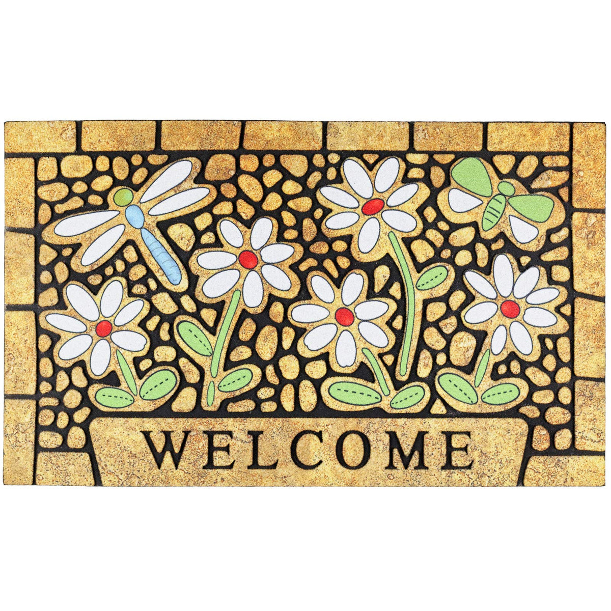 CHICHIC Welcome Door Mat 17x30 inch front view with dragonfly design