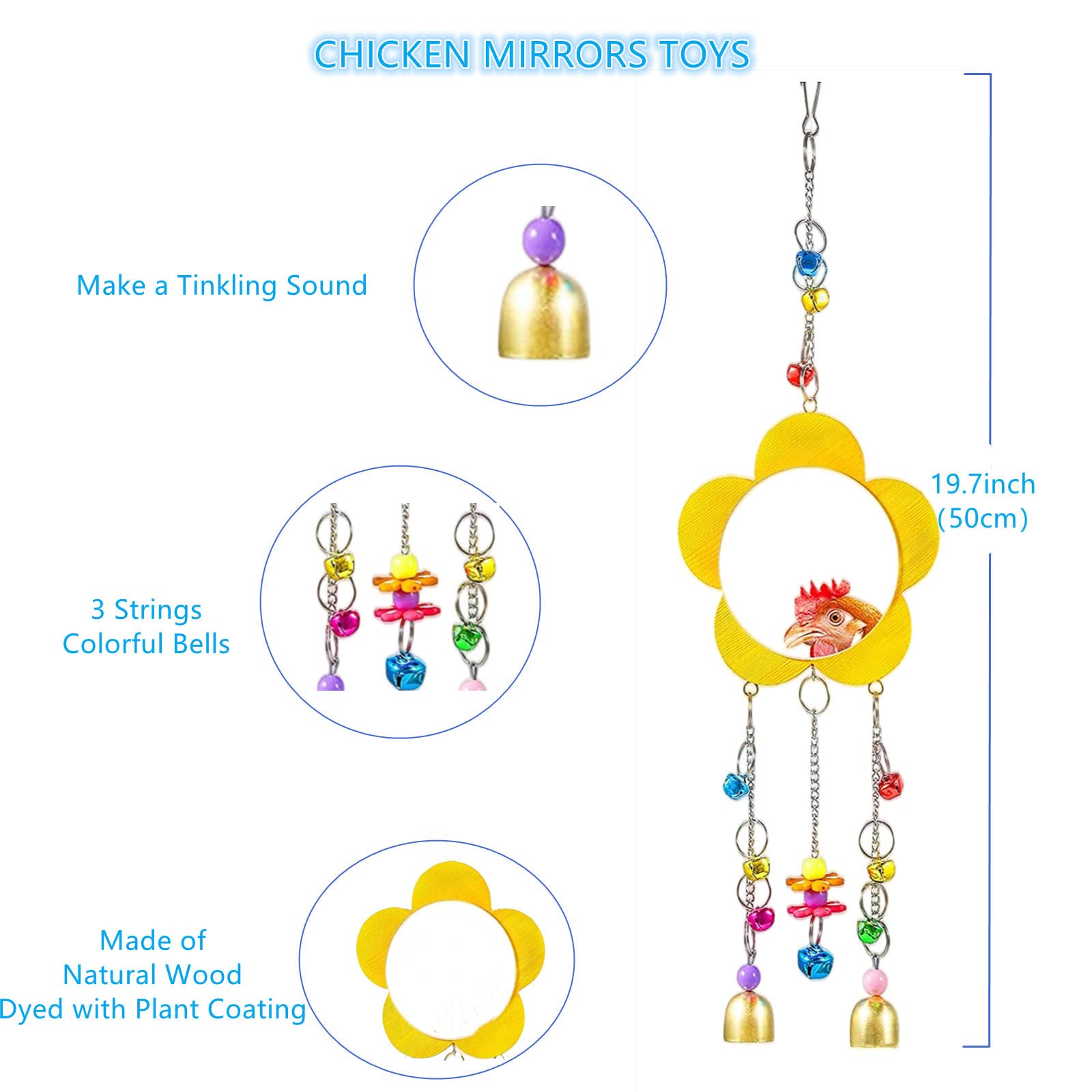 Chicken mirror with bells for pecking entertainment
