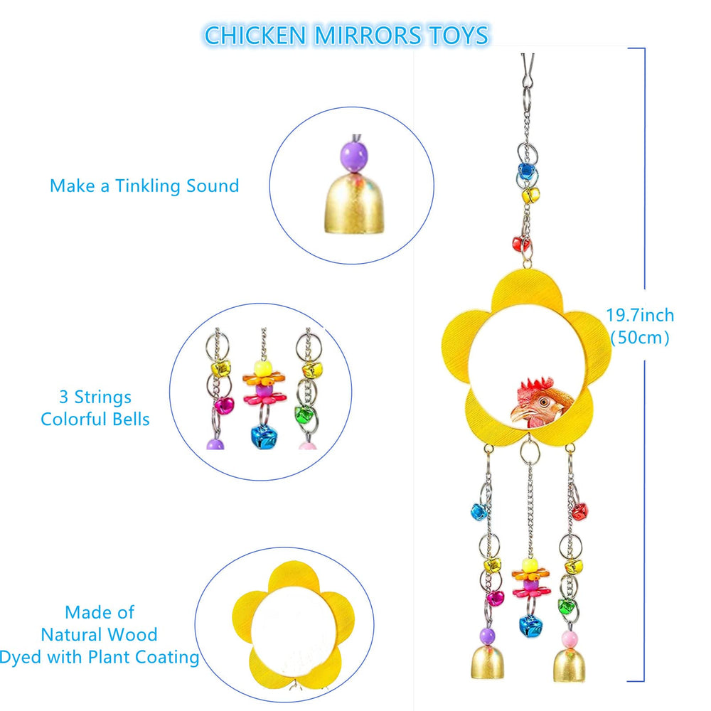 Chicken mirror with bells for pecking entertainment