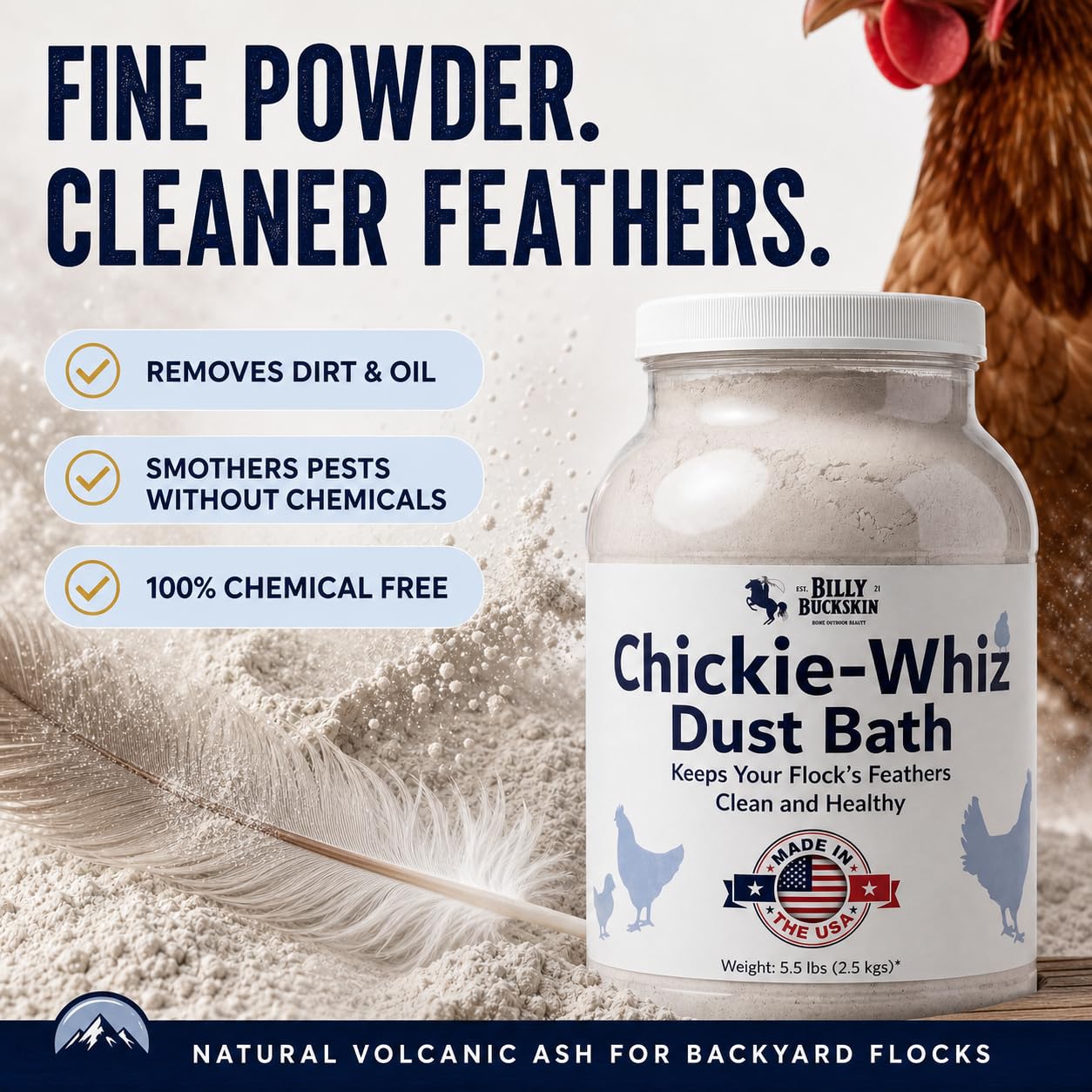 Chickens enjoying Billy Buckskin Chicken Dust Bath in a coop