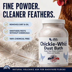 Chickens enjoying Billy Buckskin Chicken Dust Bath in a coop